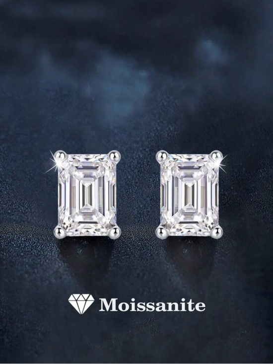 Jewelry - Emerald-Cut Stud Earrings in Clear White